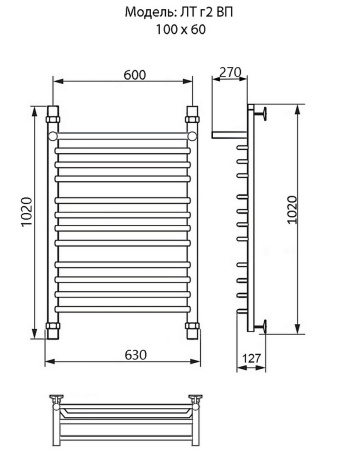 полотенцесушитель ника trapezium лт (г2) вп 100/60, цвет хром