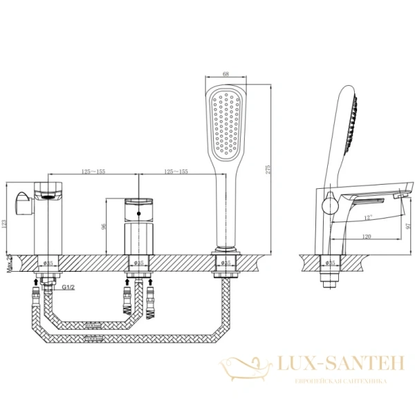 смеситель d&k berlin.tourto da1434903 на борт ванны, золото
