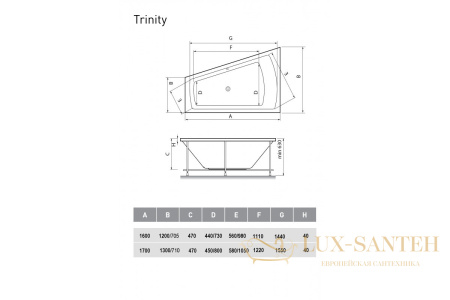 ванна акриловая vayer trinity l 160x120