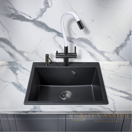 смеситель для кухни под фильтр с гибким изливом milacio ultra mcu.560.tbw, total black/белый