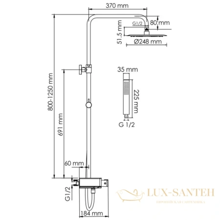 душевая система wasserkraft abens a114.258.218.cb thermo 248 мм, черный матовый