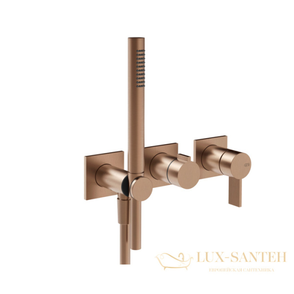 смеситель для душа встраиваемый gessi inverso rigato 73536.708, с душевым комплектом на 2 потребителя, copper brushed pvd
