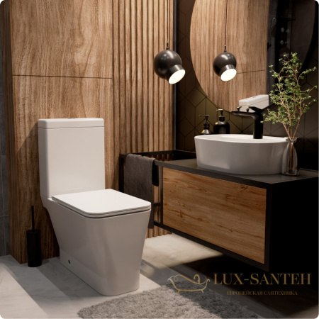 унитаз напольный безободковый aquame aqm1006, в комплекте c сиденьем softclose, горизонтальный выпуск, белый глянцевый