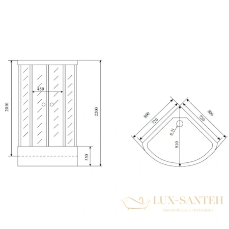 душевая кабина timo lux t-7780 80x80x220 см, стекло прозрачное