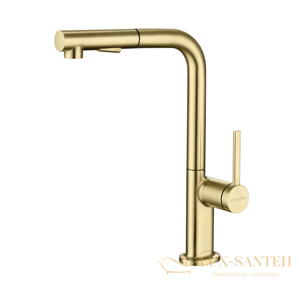смеситель для кухни с выдвижным изливом paulmark neo ne214419-sbg, золото светлое брашированное
