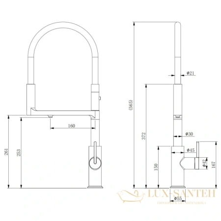 смеситель paulmark tornado to213402-401 для кухни с подключением к фильтру, антрацит