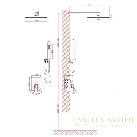 душевая система для душа d&k bayern.liszt da1515706a04 встраиваемая, серый графит