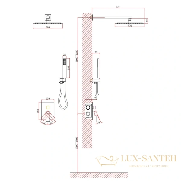 душевая система для душа d&k bayern.liszt da1515707a04 встраиваемая, золото матовое