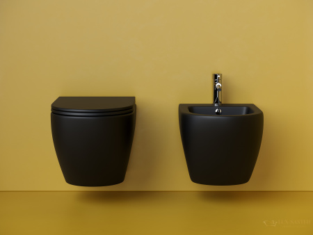 унитаз подвесной ceramica nova metropol cn4002tmb, смыв торнадо, безободковый, с сиденьем микролифт, черный матовый