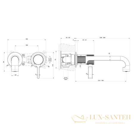 встраиваемый смеситель gessi inciso 58088.149 для раковины,  finox brushed nickel