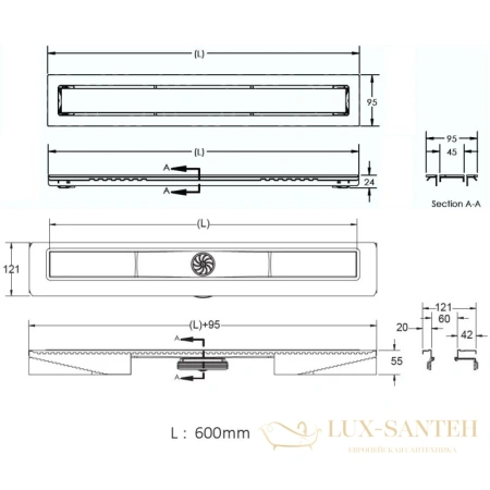 душевой канал berges top stark 090049 600 мм, матовый хром