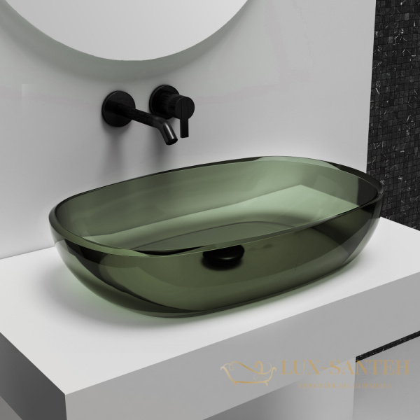 раковина накладная прозрачная abber kristall at2805vesuvian, 60х40 см, оливковый