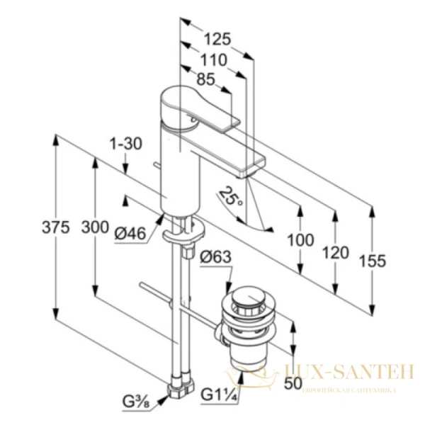 смеситель для раковины kludi zenta sl 482900565 с донным клапаном, хром