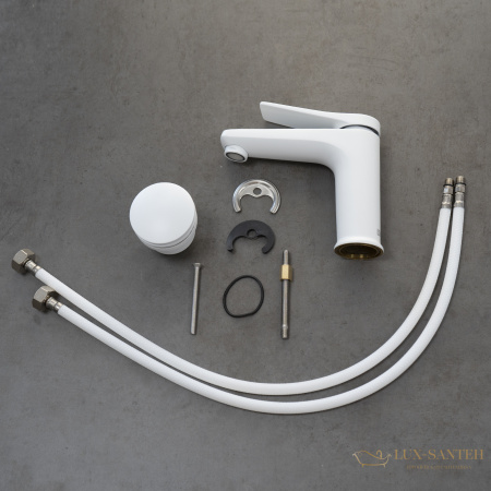 смеситель для раковины lemark bronx lm3706mw, с донным клапаном, белый матовый