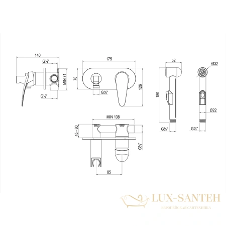 гигиенический душ lemark linara lm0419c,  со встроенным смесителем, хром