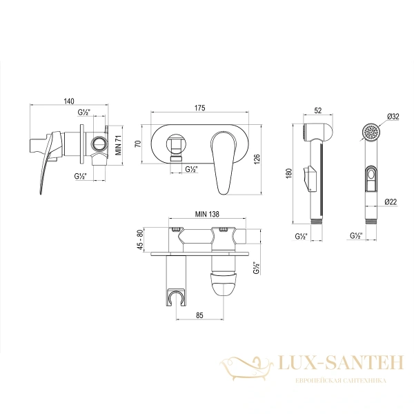 гигиенический душ lemark linara lm0419c,  со встроенным смесителем, хром