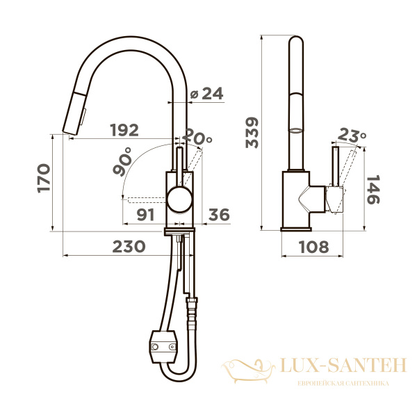 смеситель omoikiri shinagawa-sb-bn 4994459 для кухни, нержавеющая сталь