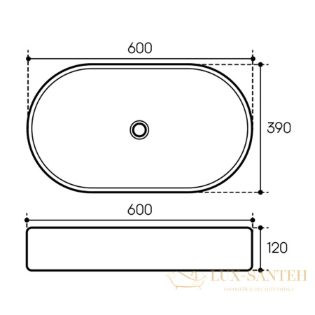 раковина накладная aqueduto espiral, esp0220, овальная 390*600, белый матовый