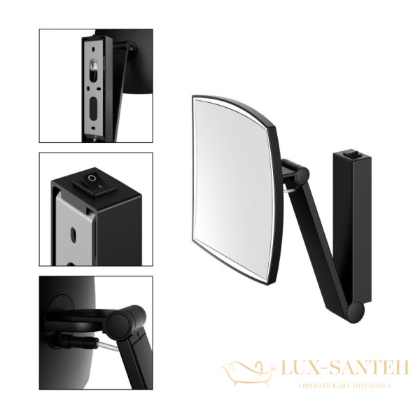 косметическое зеркало keuco ilook_move, 17613379004, с подсветкой, черный матовый