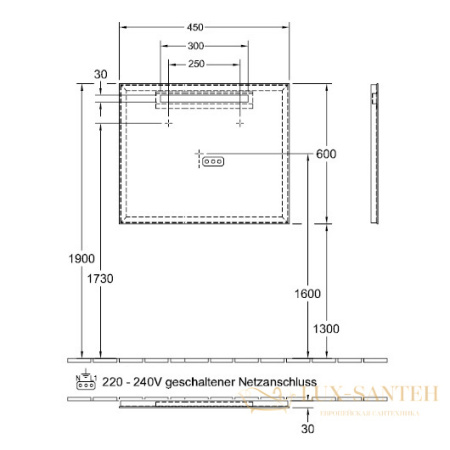 зеркало villeroy & boch more to see one a4304500 450х600 мм, зеркальный