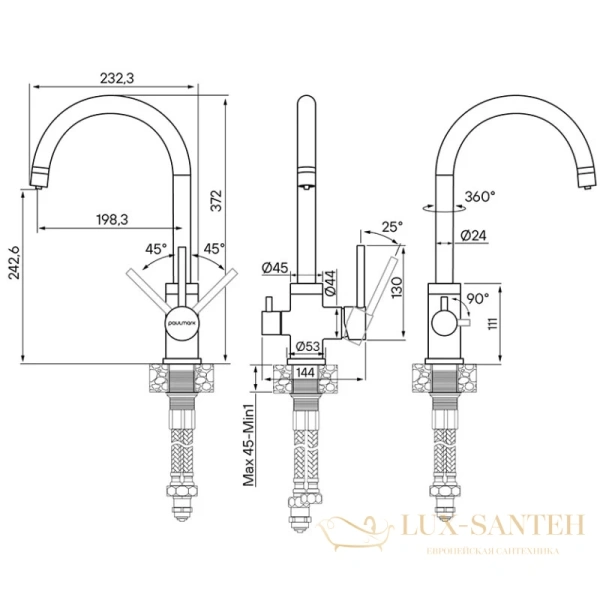 смеситель paulmark essen es213211-431br для кухни с подключением к фильтру, бронза/белый матовый