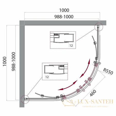 душевой уголок belbagno uno uno-195-r-2-100-ch-cr 100х100 см профиль хром, стекло шиншилла 