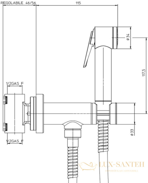 гигиенический набор bossini paloma flat mixer set e37011b.030, хром