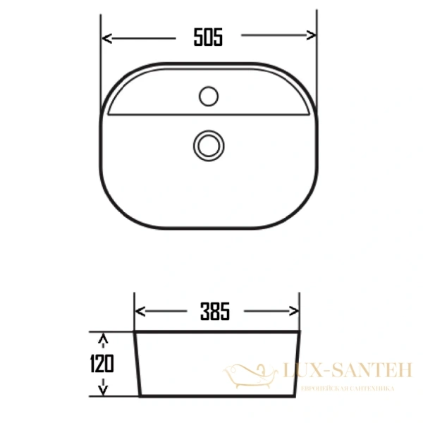 раковина накладная aquame aqm5002, 505*385 мм, 1 отверстие под смеситель, белый глянцевый