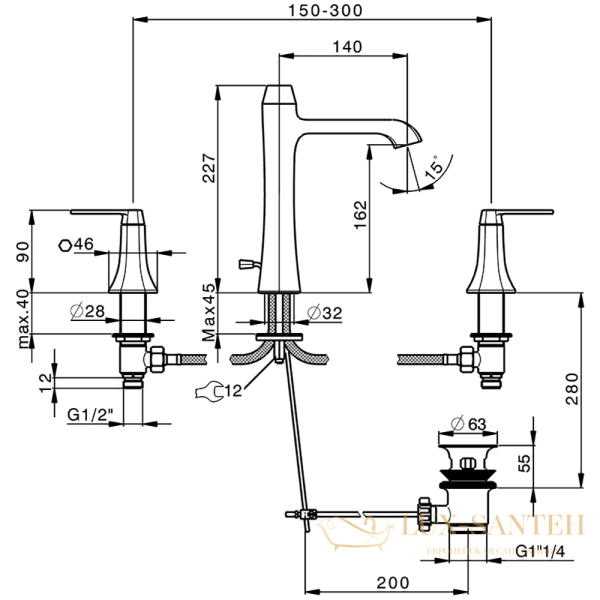 смеситель для раковины, cisal cherie, cf0010606t, с донным клапаном, хром