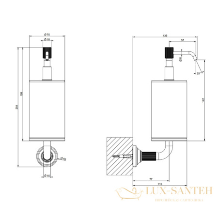 дозатор gessi venti20 65414.710 подвесной, brass pvd/черный