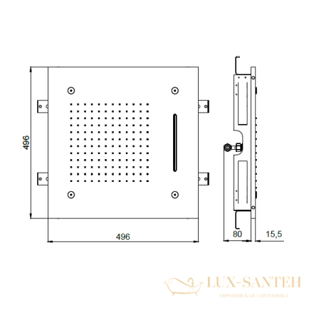 верхний душ встраиваемый 500х500 мм, almar chromoterapy e044139.mb, с хромотерапией, 3 режима, черный матовый