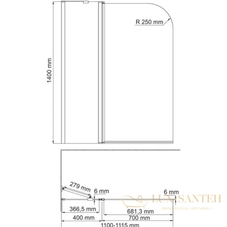 шторка wasserkraft leine 35p02-110white для ванны 110 см 