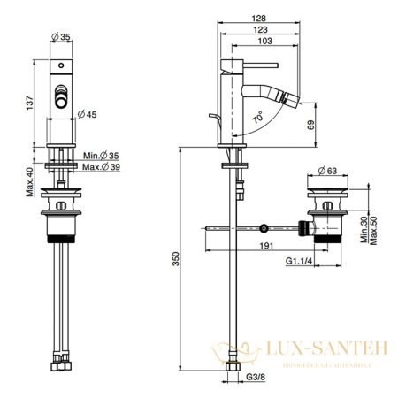 смеситель для биде  fima carlo frattini spillo up f3032xssn, с донным клапаном, никель брашированный