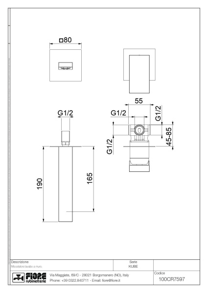 встраиваемый смеситель fiore kube 100nn7597 для раковины, черный матовый