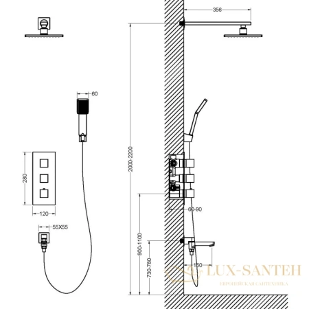 душевой комплект timo tetra-thermo sx-0199/00sm, хром