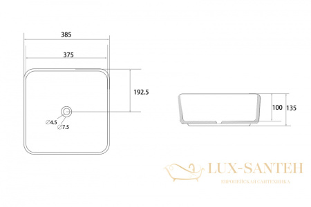 раковина накладная abber rechteck ac2211mlg, 38,5х38,5 см, светло-серый матовый
