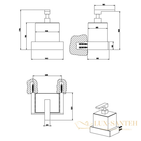 дозатор для жидкого мыла подвесной черный gessi inverso accessories 20814.727, brass brushed pvd
