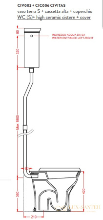 бачок для унитаза artceram civitas cic006 01 00 высокий, белый глянцевый