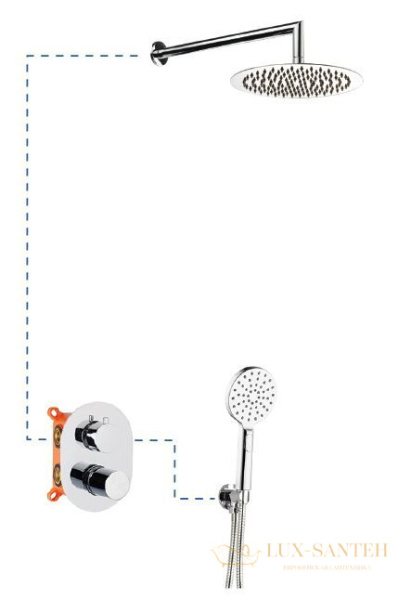 душевой комплект aqg tube 19tuber21102 на 2 потребителя: с круглым верхним душем 25 см и кронштейном 35 см, хром