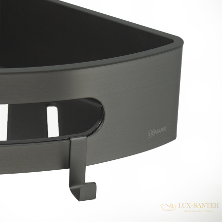 полка для душа угловая lemark shelf line 9776048,  с крючками и вставкой из пластика, графит