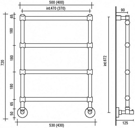полотенцесушитель водяной margaroli sole 442-4 4423704(26)crn, высота 72 см, ширина 43.5 см