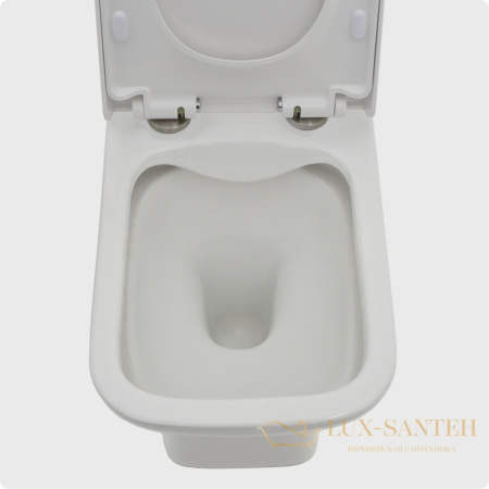 унитаз напольный безободковый aquame aqm1004, в комплекте c сиденьем softclose, горизонтальный выпуск, белый глянцевый