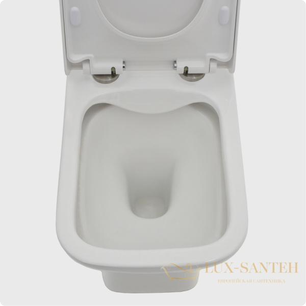 унитаз напольный безободковый aquame aqm1004, в комплекте c сиденьем softclose, горизонтальный выпуск, белый глянцевый
