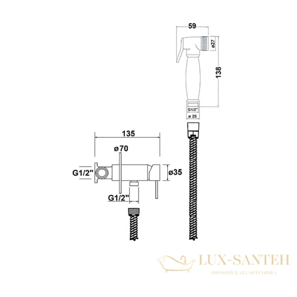 гигиенический набор со встроенным смесителем aquame retro aqm6010cr, хром