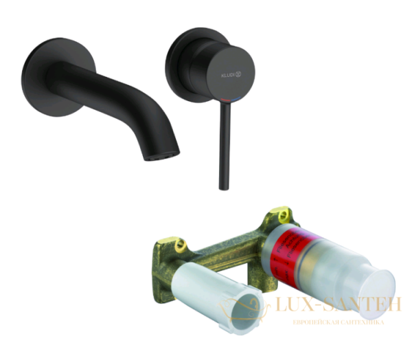смеситель для раковины встраиваемый kludi bozz set 382443976s, со встроенной частью, черный матовый