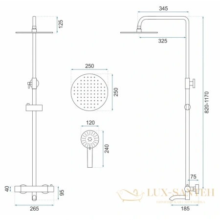 душевая система rea lungo rea-p6608 250 мм, белый