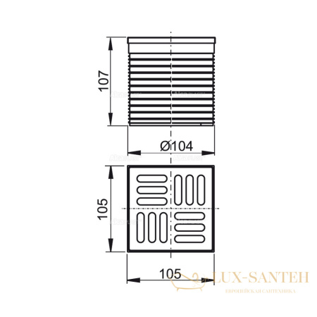 горловина сливного трапа alcaplast, решетка 105 × 105 apv0500 латунь-хром apv0500