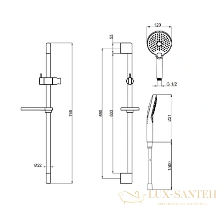 душевой гарнитур aquame aqm8101gg, с мыльницей, золотой глянцевый