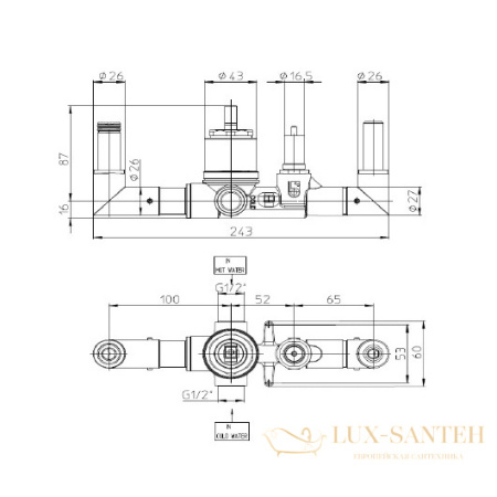 скрытая часть смесителя bossini apice z00546 для ванны, латунь