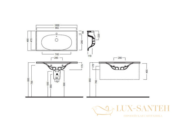 раковина подвесная hatria le fiabe y1bq01, 100х48.5 см, 1 отверстие для смесителя, с переливом и креплениями, белый глянцевый